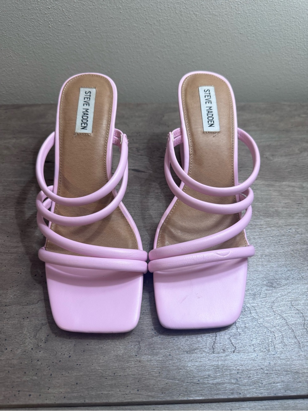 Steve Madden Pastel Pink Multi-Strap Square Toe Heels